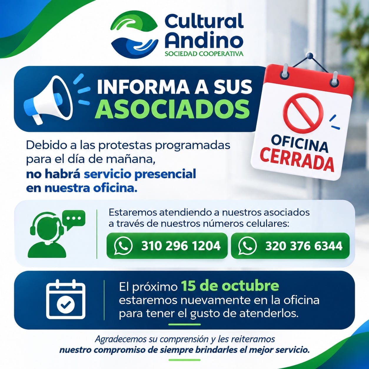 Comunicado oficial de Cultural Andino